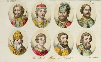 6. Jaroslaw 7. Swjatoslaw II 8. Swjatopolk 9. Wladimir Monomach 10. Juri I 11. Iwan II 12. Dmitri Donskoi 13. Iwan III, 1831 von Luigi Giarrè
