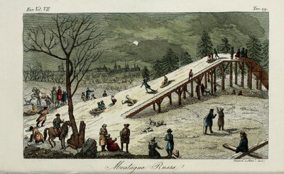 Achterbahn. Illustration aus Il costume antico e moderno o storia del governo von Giulio Ferrario von Luigi Giarrè