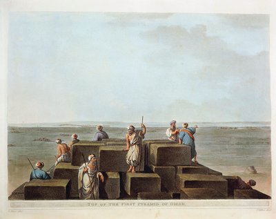 Ägypten, Spitze der ersten Pyramide von Gizeh, Gravur aus "Ansichten" von Luigi Mayer von Luigi Mayer