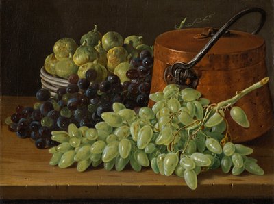 Stillleben mit Trauben, Feigen und einem Kupferkessel, ca. 1770 von Luis Egidio Melendez