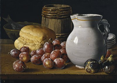 Stillleben mit Pflaumen, Feigen, Brot und Krug, zweite Hälfte des 18. Jahrhunderts von Luis Egidio Melendez
