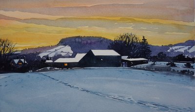 Winter Bauernhof Sonnenuntergang von Luisa Millicent