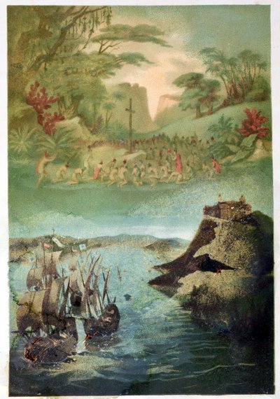 Die Evangelisierung der indischen Bevölkerung und die Reise von Christoph Kolumbus (1451-1506), 1892 von M. Houssot