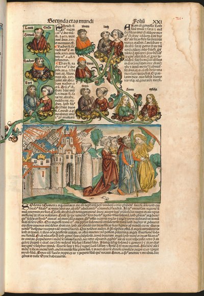 Stammbaum von Laban, aus der Nürnberger Chronik von Hartmann Schedel (1440-1514), gedruckt 1493 von M. and Pleydenwurff W. Wolgemuth