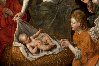 Anbetung der Könige, Triptychon, Mitteltafel (Detail) von Maarten de Vos