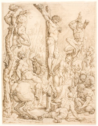 Christus am Kreuz, zwischen den Dieben von Maarten van Heemskerck