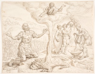 Gideon kniet im Gebet (Die Geschichte vom Tau und der Wollflocke) von Maarten van Heemskerck
