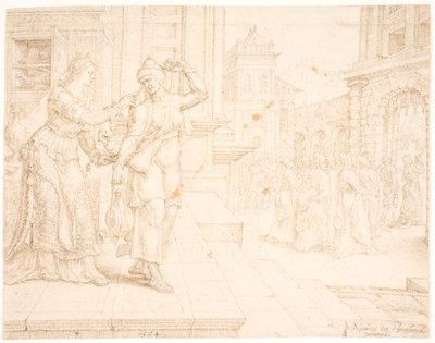Judith bereitet sich vor, ins Lager der Feinde zu gehen von Maarten van Heemskerck