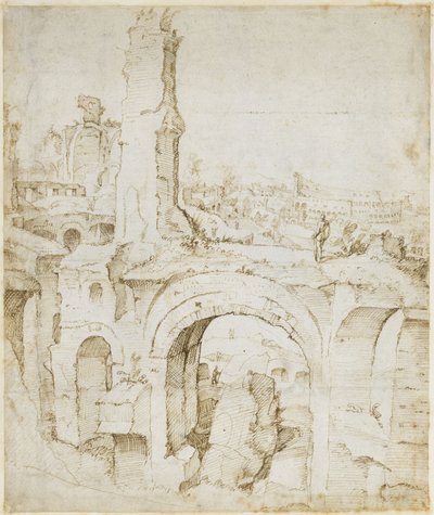 Blick von der Domus Severiana auf das Kolosseum von Maarten van Heemskerck