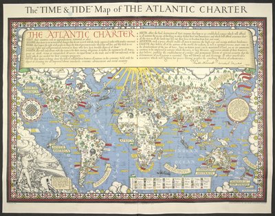 Zeit- und Gezeitenkarte der Atlantik-Charta von MacDonald Gill