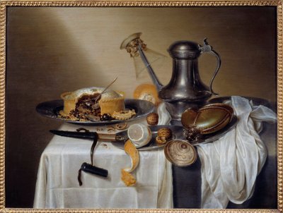 Stillleben mit Pastete, Zitrone und Zinnkaraffe von Maerten Boelema de Stomme