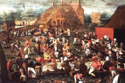 Eine ländliche Bauernhochzeit oder Festtag von Maerten van Cleve