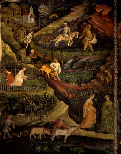 Arbeit auf den Feldern, Detail aus dem Monat Oktober, Zyklus der Monate von Maestro (attr. to) Venceslao