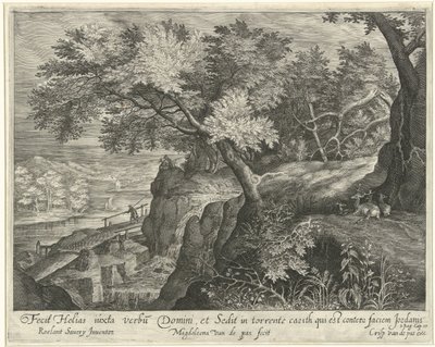Elia ruht auf einem Felsen am Bach Kerit von Magdalena van de Passe