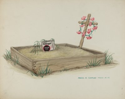 Kindergrab mit handgemachtem Holzkreuz, ca. 1937 von Majel G. Claflin