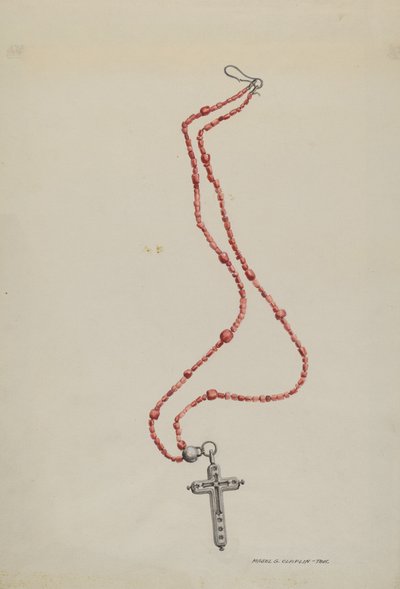 Korallenperlen und Kruzifix, ca. 1937 von Majel G. Claflin