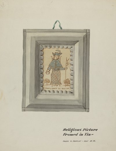 Handgezeichnetes Santo Niño de Atocha-Handgemachter Zinnrahmen von Majel G. Claflin