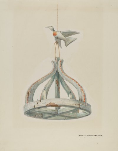 Ein bemalter, hölzerner Kandelaber mit Taube, ca. 1937 von Majel G. Claflin