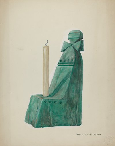 Bemalter Holzkerzenständer mit Rillen und Kreisen, ca. 1937 von Majel G. Claflin