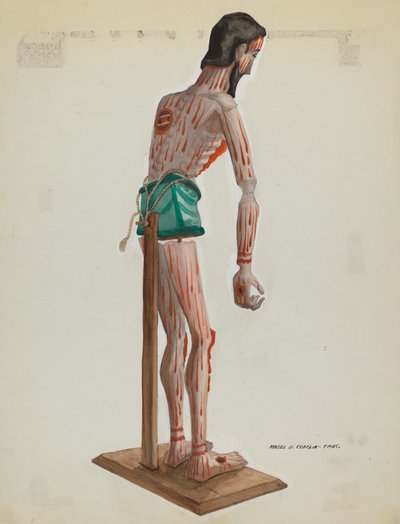 Holz-Christus, bemalte Seitenansicht, ca. 1937 von Majel G. Claflin