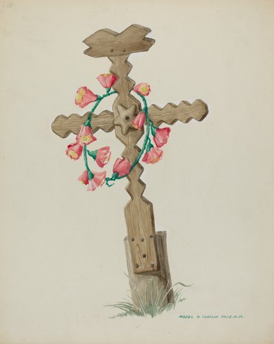 Holzkreuz als Grabstein handgefertigt von Majel G. Claflin