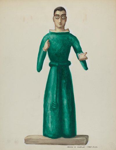 Holz-Santo im leuchtend grünen Kleid, 1935-1942 von Majel G. Claflin