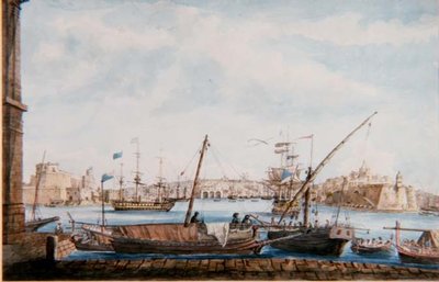 Ansicht des Hafens der Galeeren von der Valetta-Seite, ca. 1800 von Major James of Tolcross Weir