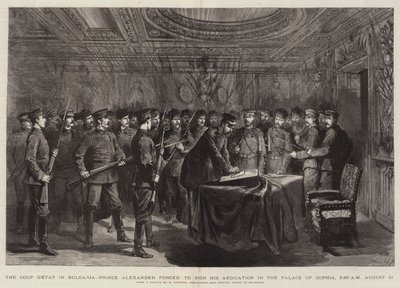 Der Staatsstreich in Bulgarien, Prinz Alexander gezwungen, seine Abdankung im Palast von Sofia zu unterzeichnen, 2:30 Uhr, 21. August von Maksymiljan Antoni Piotrowski