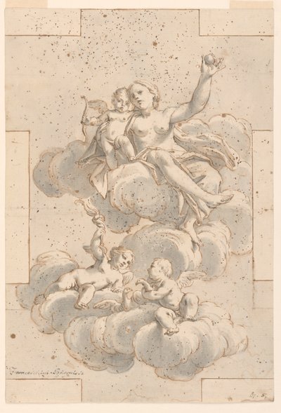 Entwurf für eine Deckenmalerei, Venus, Amor und Putti von Marc Antonio Franceschini