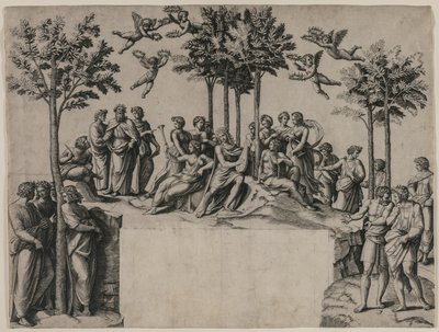 Apollo auf dem Parnass, ca. 1517-1520 von Marcantonio Raimondi