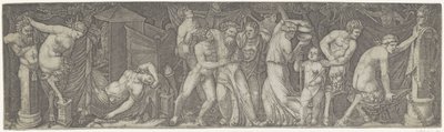 Bacchanal mit betrunkenem Bacchus und Satyrn und Mänaden von Marcantonio Raimondi
