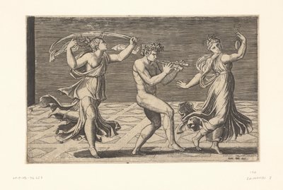 Tanzender Satyr und Mänaden von Marcantonio Raimondi