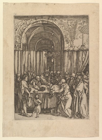 Hohepriester verweigert Opferlamm von Joachim, nach Dürer, ca. 1500-1534 von Marcantonio Raimondi