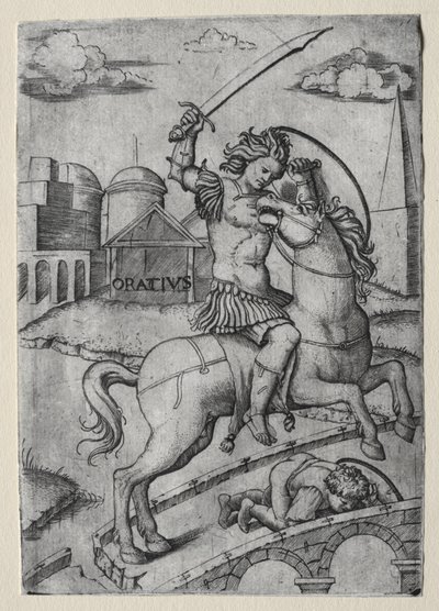 Horatius Cocles verteidigt die Sublicianische Brücke von Marcantonio Raimondi
