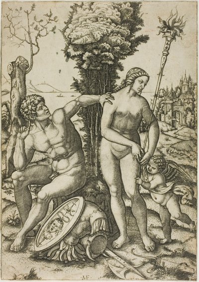Mars, Venus und Amor von Marcantonio Raimondi