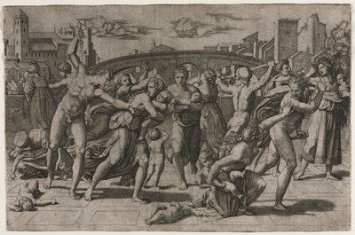 Massaker der Unschuldigen ohne den Tannenbaum von Marcantonio Raimondi