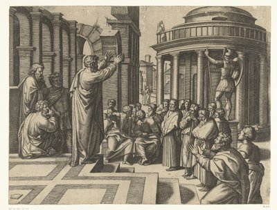 Paulus predigt in Athen von Marcantonio Raimondi