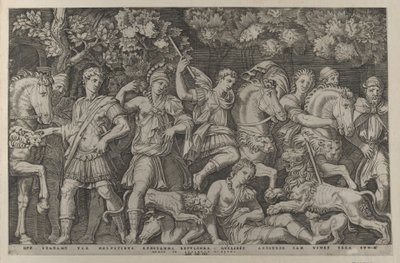 Speculum Romanae Magnificentiae: Die Löwenjagd, ca. 1500-1534 von Marcantonio Raimondi