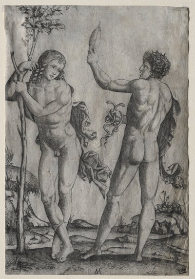 Zwei nackte Männer neben einem Baum von Marcantonio Raimondi