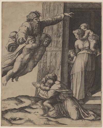 Gott erscheint Noah von Marcantonio Raimondi after Raphael
