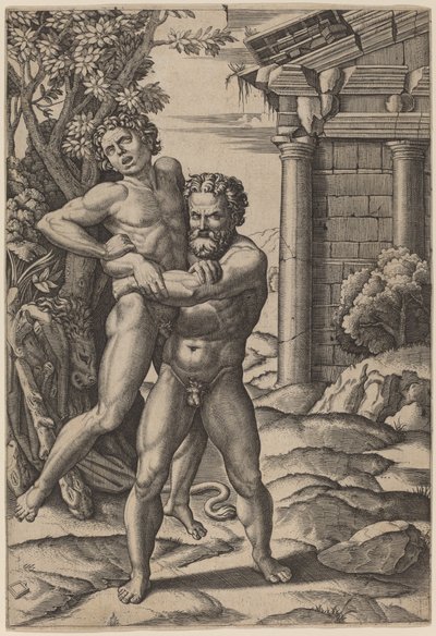 Herkules und Antäus von Marcantonio Raimondi, after Raphael