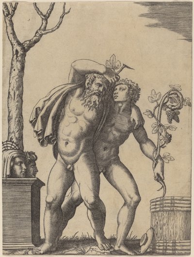Ein junger und ein alter Bacchant von Marcantonio Raimondi possibly after Raphael possibly after Giulio Romano