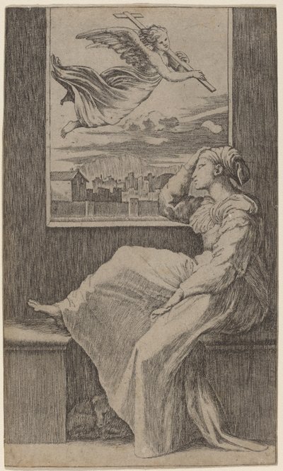 Nachdenkliche Frau von Marcantonio Raimondi possibly after Raphael
