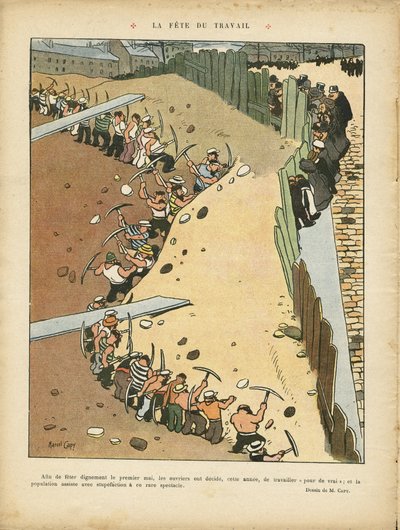 Illustration von Marcel Capy (1865-1941) in Le Rire, 27/04/12 - Tag der Arbeit - Architektur Stadtplanung, Arbeit, 1. Mai - Terrassiers von Marcel Amable O.L. Capy
