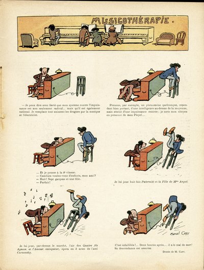 Illustration von Marcel Capy (1865-1941) in Le Rire, 30/03/12 - Musiktherapie - Musik, Klavier von Marcel Amable O.L. Capy