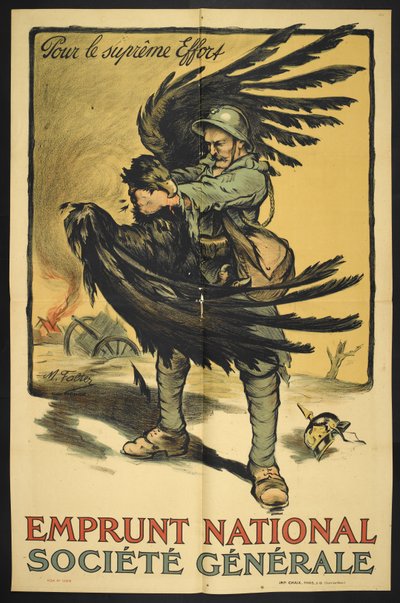 Bild eines französischen Soldaten, der einen großen Vogel (Deutschland?) erwürgt. von Marcel Falter