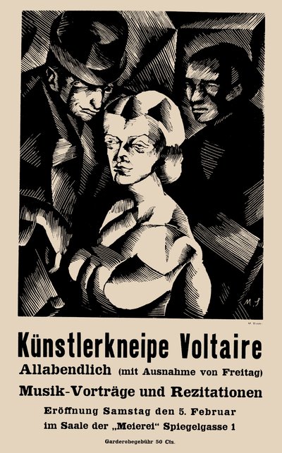 Plakat zur Eröffnung des Cabaret Voltaire am 05.02.1916 von Marcel Slodki