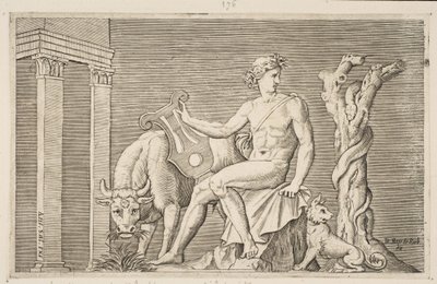 Apollo hütet die Herden des Admetus, Apollo sitzend mit einer Lyra von Marco Dente