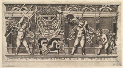 Speculum Romanae Magnificentiae: Bas-Relief mit drei Cupidos, 1519 von Marco Dente