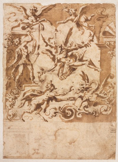 Groteske mit einem Satyr, der einen Drachen füttert (recto) von Marco Marchetti